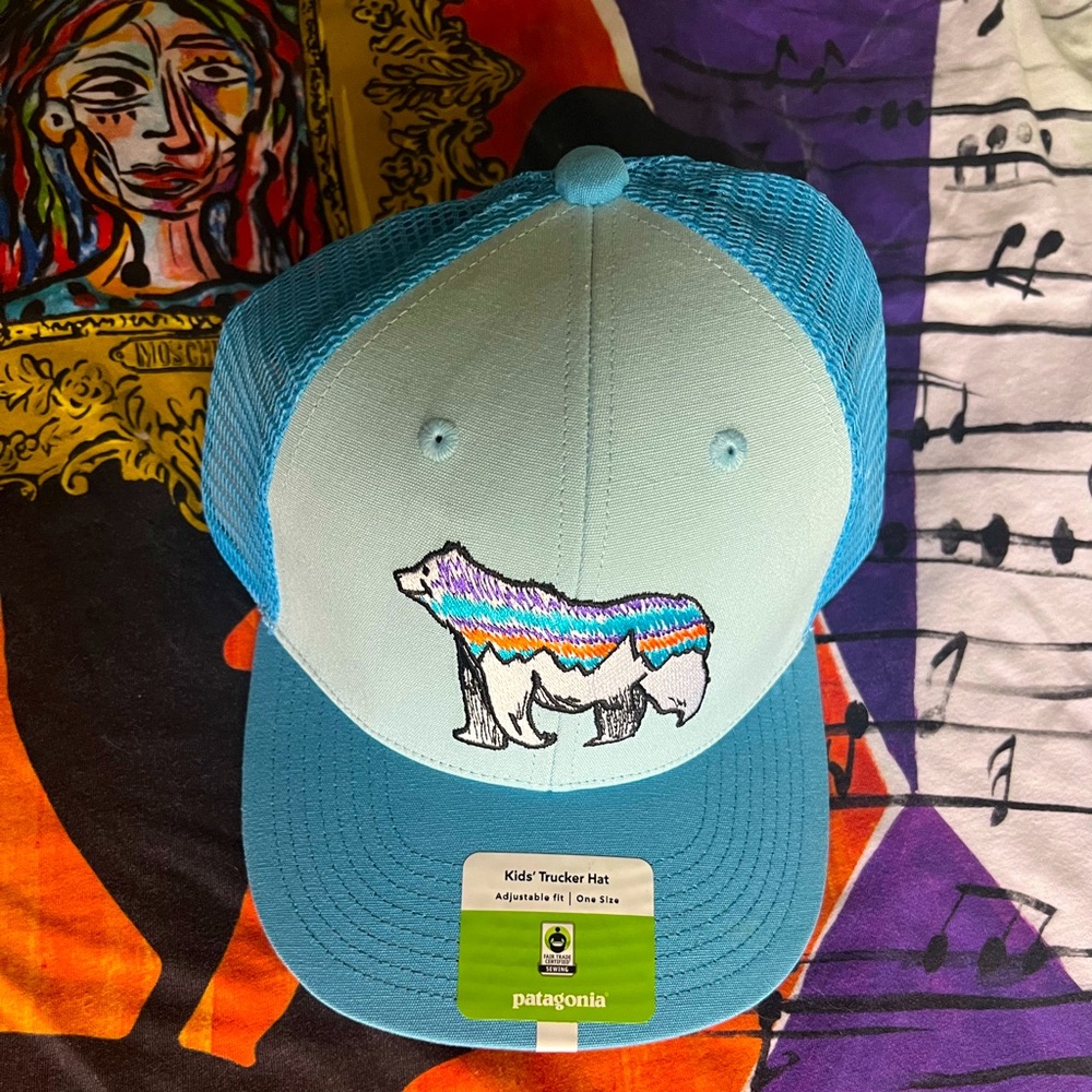 New Patagonia hat, with bear design and adjustable strap.